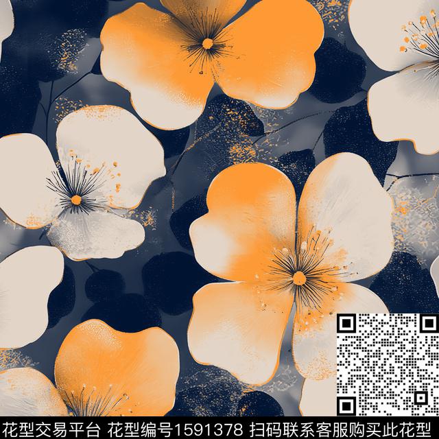 水彩花卉花卉渐变数码印花华亿平台下载（图片编号: 1591378） - 瓦栏（Walan）