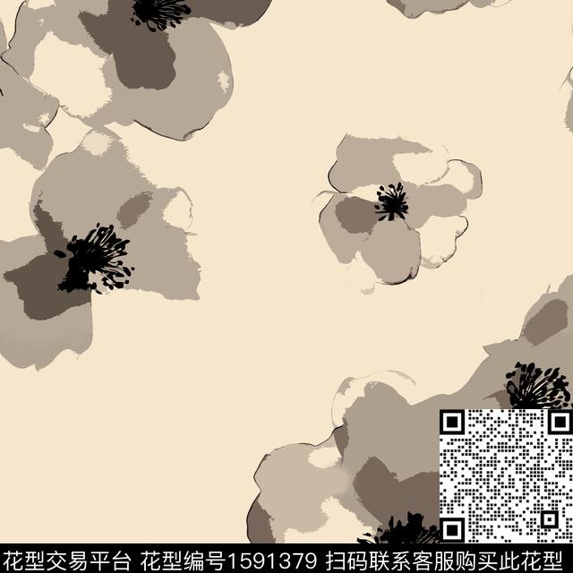 花卉清爽底花卉抽象花卉数码印花华亿平台下载（图片编号: 1591379） - 瓦栏（Walan）