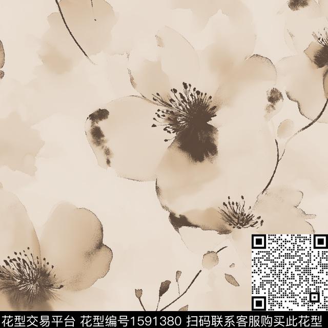 花卉水彩花卉复古数码印花华亿平台下载（图片编号: 1591380） - 瓦栏（Walan）