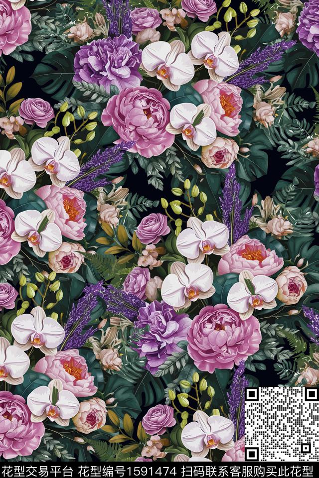 花卉女装数码印花华亿平台下载（图片编号: 1591474） - 瓦栏（Walan）