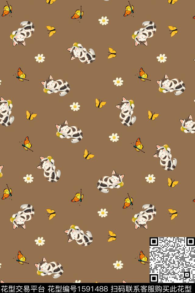 卡通动物动物蝴蝶数码印花华亿平台下载（图片编号: 1591488） - 瓦栏（Walan）