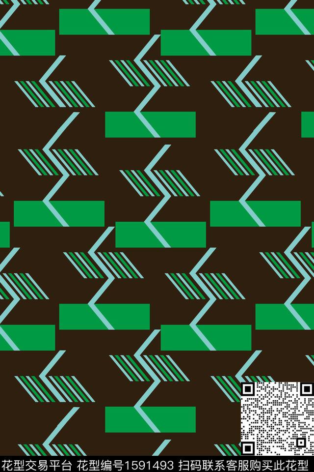 绿色几何条纹传统印花华亿平台下载（图片编号: 1591493） - 瓦栏（Walan）