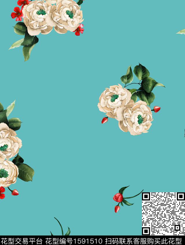 花卉水彩花卉清爽底花卉数码印花华亿平台下载（图片编号: 1591510） - 瓦栏（Walan）