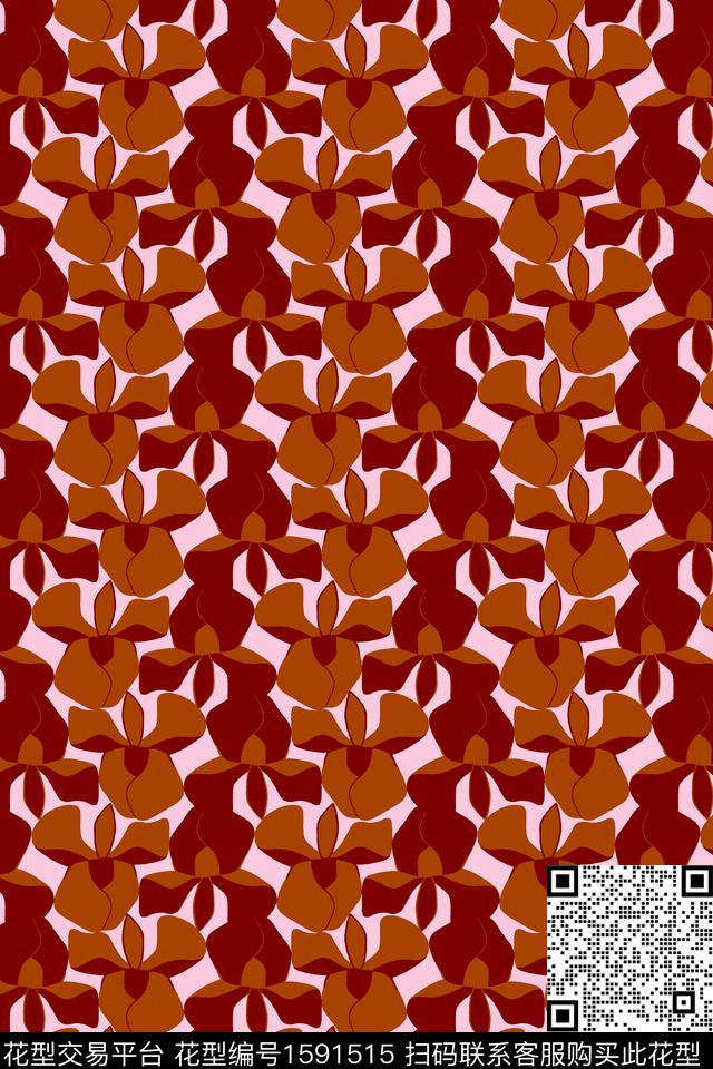 平面花卉抽象花卉剪影传统印花华亿平台下载（图片编号: 1591515） - 瓦栏（Walan）