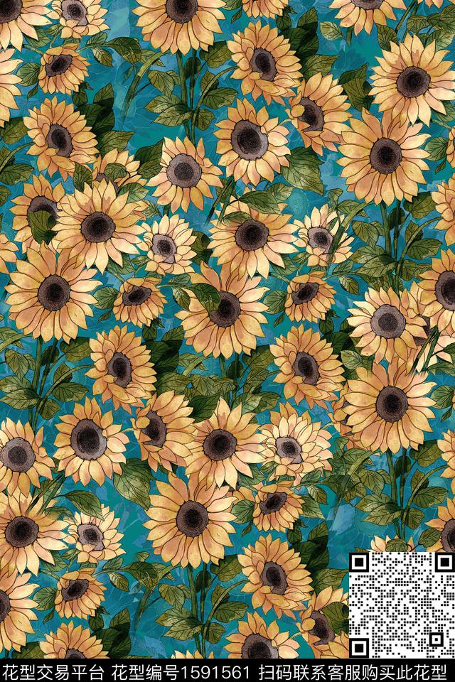 菊花花卉水彩花卉数码印花华亿平台下载（图片编号: 1591561） - 瓦栏（Walan）