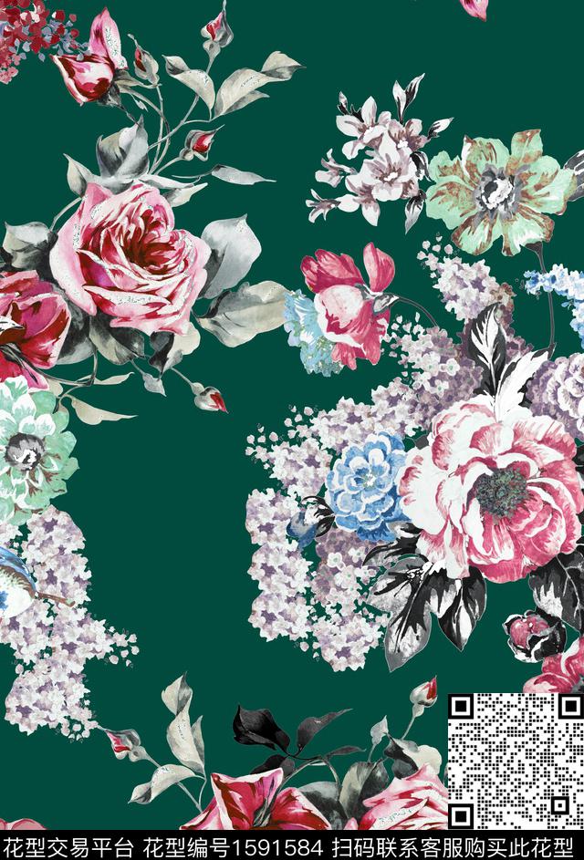 花卉纯色底花卉水彩花卉数码印花华亿平台下载（图片编号: 1591584） - 瓦栏（Walan）