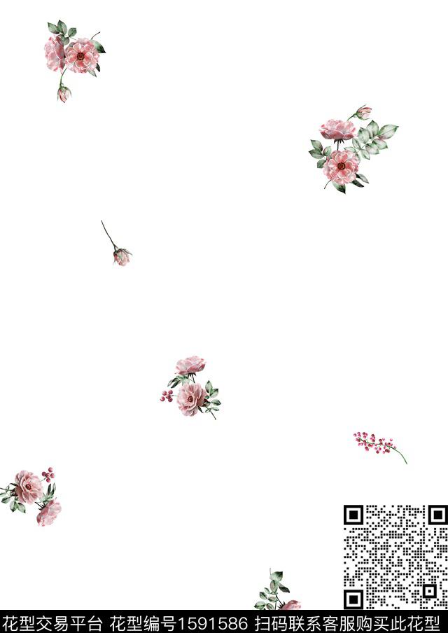 白底花小碎花花卉数码印花华亿平台下载（图片编号: 1591586） - 瓦栏（Walan）