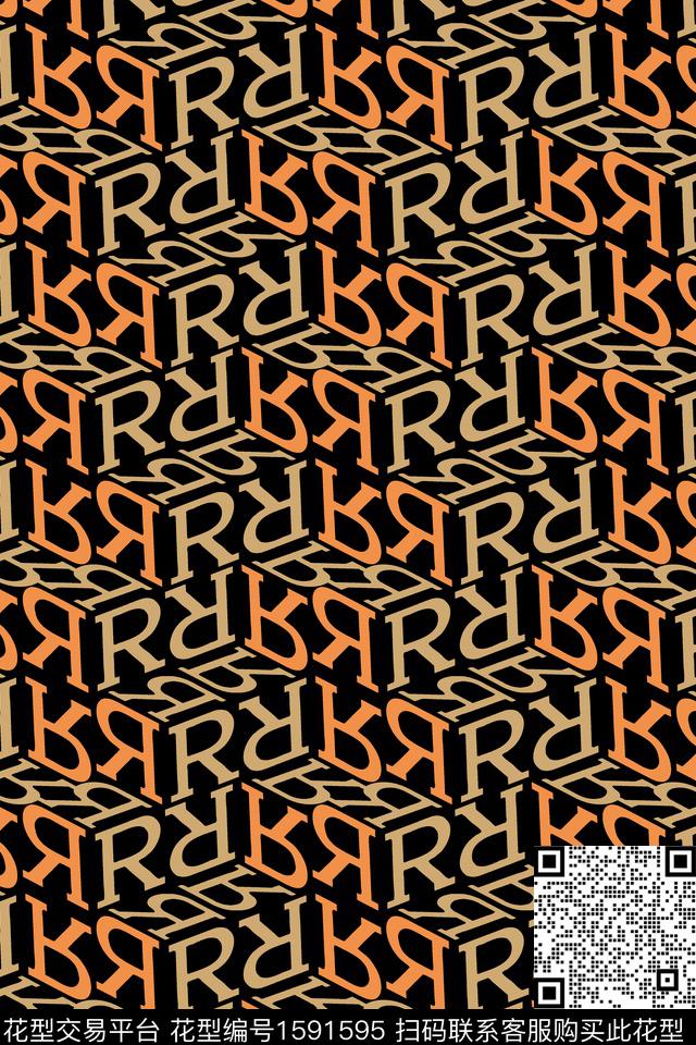 趣味几何字母传统印花华亿平台下载（图片编号: 1591595） - 瓦栏（Walan）