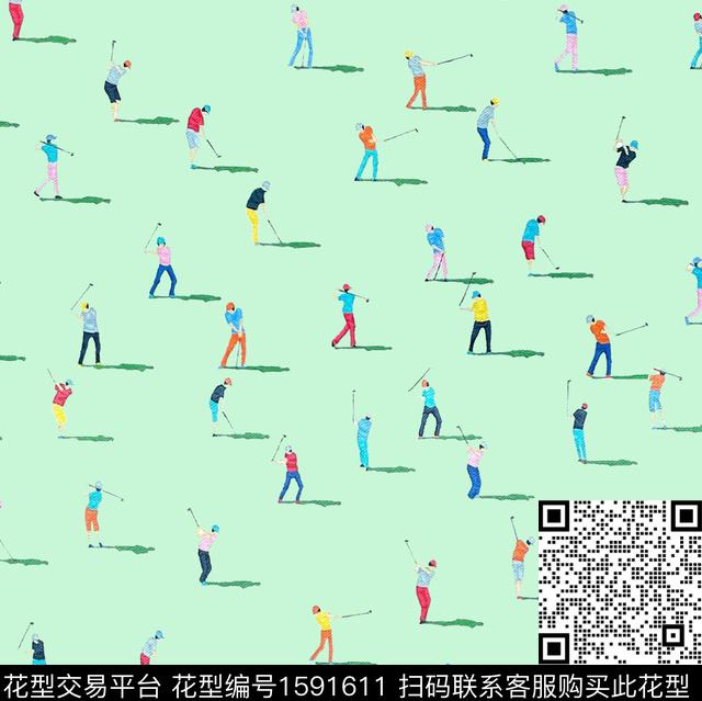 趣味人物高尔夫数码印花华亿平台下载（图片编号: 1591611） - 瓦栏（Walan）