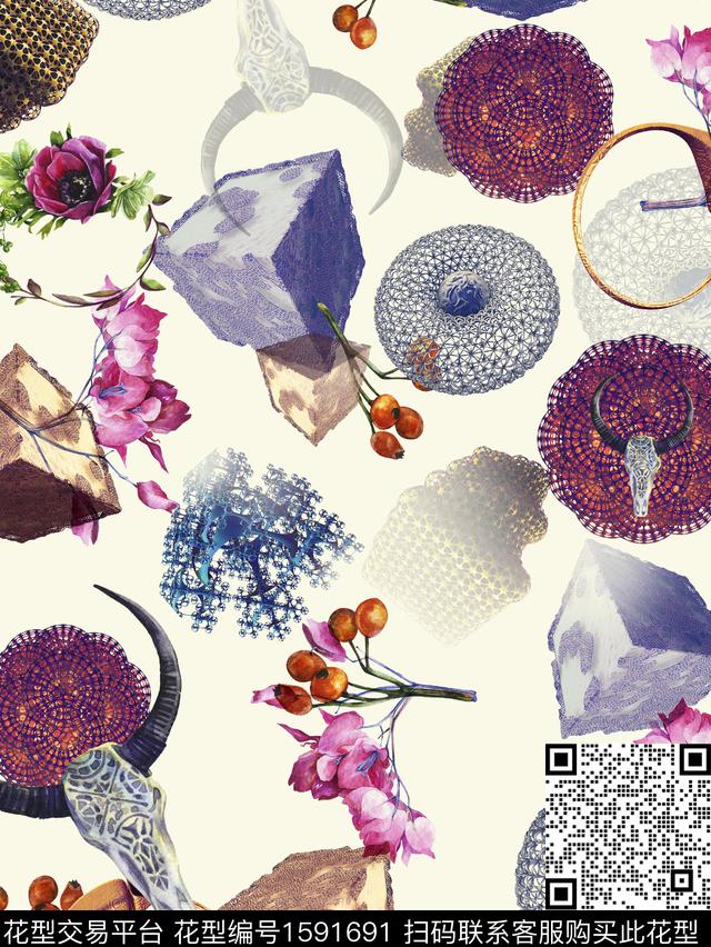 春夏华亿平台抽象花卉科技数码印花华亿平台下载（图片编号: 1591691） - 瓦栏（Walan）