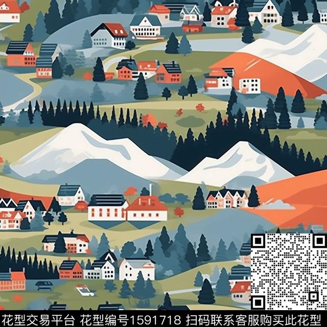 风景房屋山川数码印花华亿平台下载（图片编号: 1591718） - 瓦栏（Walan）