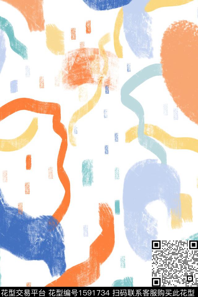 小清新水彩笔触数码印花华亿平台下载（图片编号: 1591734） - 瓦栏（Walan）