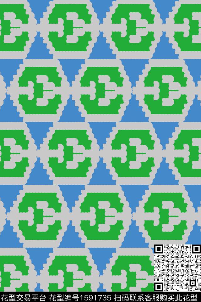 民族风绿色几何传统印花华亿平台下载（图片编号: 1591735） - 瓦栏（Walan）