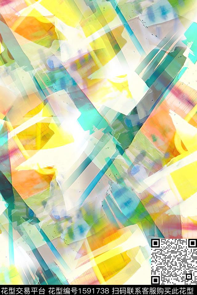 抽象水彩涂鸦数码印花华亿平台下载（图片编号: 1591738） - 瓦栏（Walan）