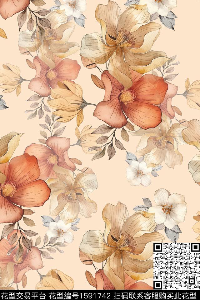 花卉女装数码印花华亿平台下载（图片编号: 1591742） - 瓦栏（Walan）