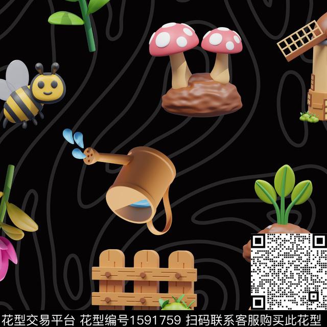 3D立体趣味花卉数码印花华亿平台下载（图片编号: 1591759） - 瓦栏（Walan）