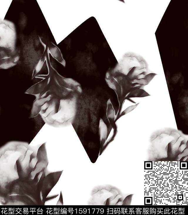 抽象花卉几何花卉数码印花华亿平台下载（图片编号: 1591779） - 瓦栏（Walan）