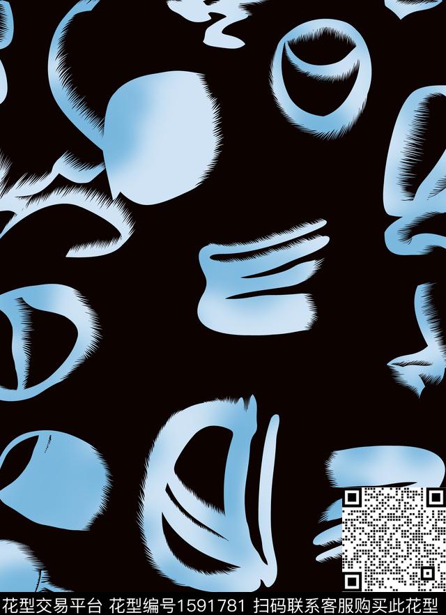 抽象风纹黑底数码印花华亿平台下载（图片编号: 1591781） - 瓦栏（Walan）