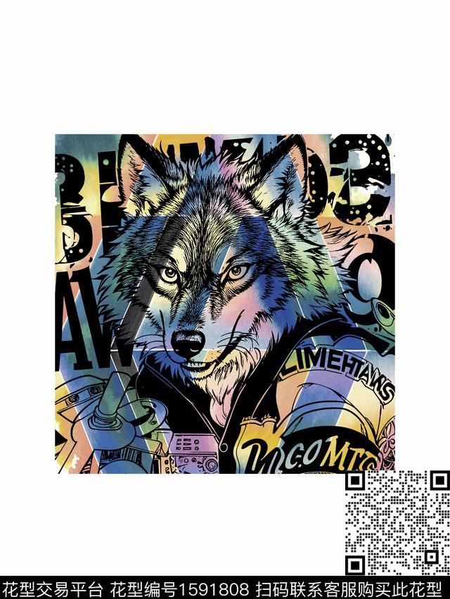 大牌风胸前独幅狼数码印花华亿平台下载（图片编号: 1591808） - 瓦栏（Walan）