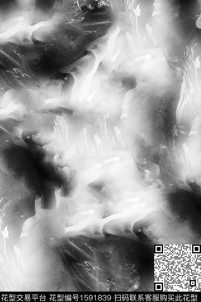 黑白华亿平台抽象晕染数码印花华亿平台下载（图片编号: 1591839） - 瓦栏（Walan）