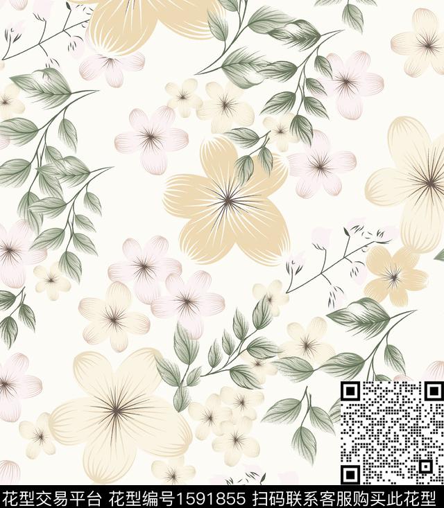 花卉小清新年轻女装数码印花华亿平台下载（图片编号: 1591855） - 瓦栏（Walan）