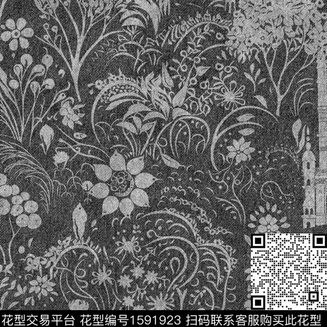 牛仔纹理东南亚花卉数码印花华亿平台下载（图片编号: 1591923） - 瓦栏（Walan）