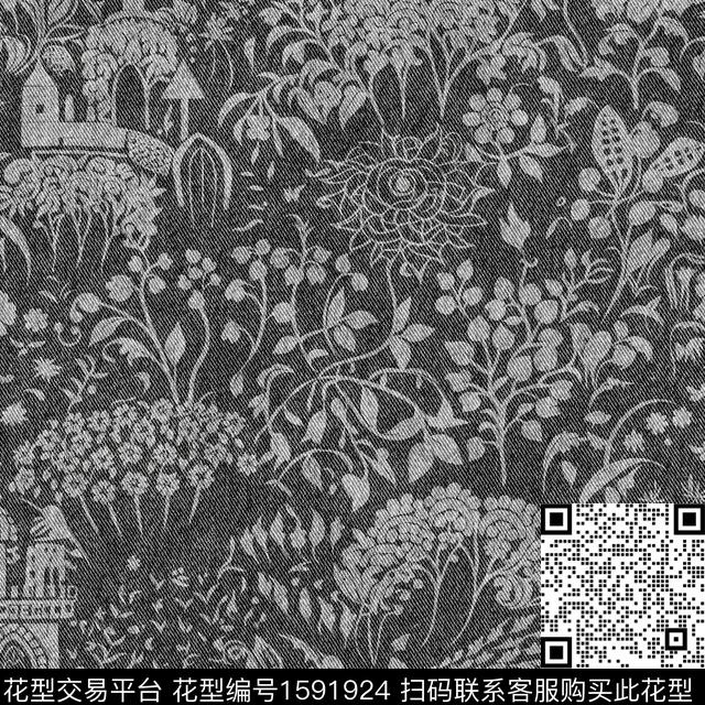 建筑牛仔花卉数码印花华亿平台下载（图片编号: 1591924） - 瓦栏（Walan）