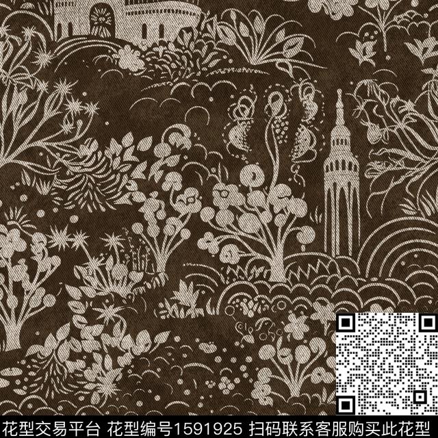 建筑牛仔花卉数码印花华亿平台下载（图片编号: 1591925） - 瓦栏（Walan）