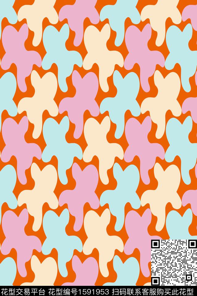 撞色抽象几何传统印花华亿平台下载（图片编号: 1591953） - 瓦栏（Walan）