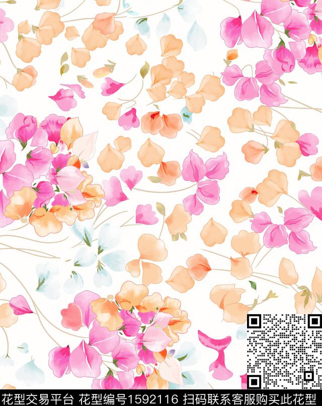 水彩花卉花瓣数码印花华亿平台下载（图片编号: 1592116） - 瓦栏（Walan）