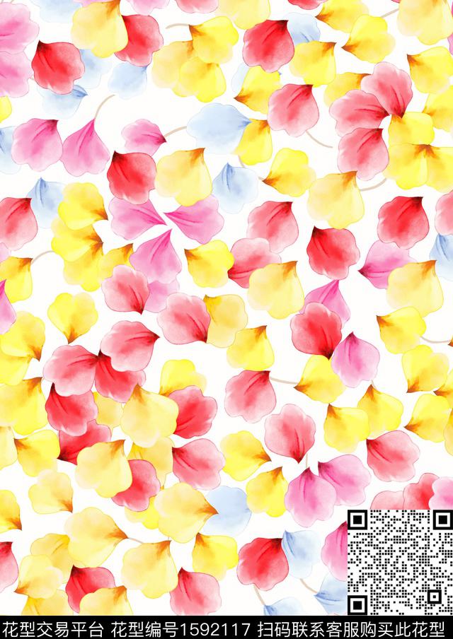 水彩花卉花瓣数码印花华亿平台下载（图片编号: 1592117） - 瓦栏（Walan）