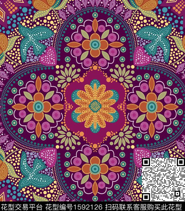 民族风民族花卉波点数码印花华亿平台下载（图片编号: 1592126） - 瓦栏（Walan）