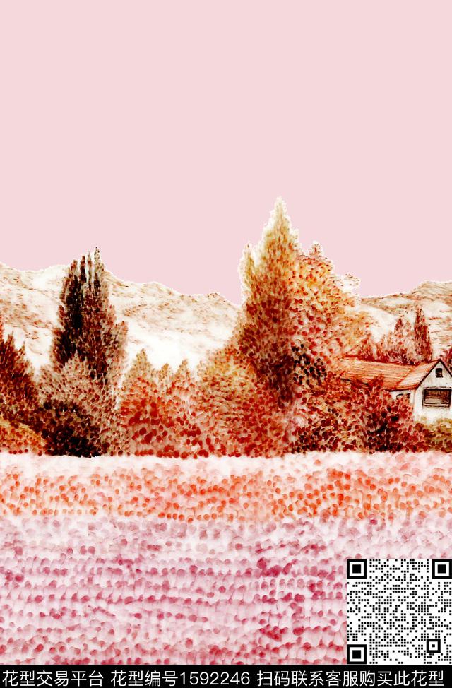 水彩定位山村数码印花华亿平台下载（图片编号: 1592246） - 瓦栏（Walan）