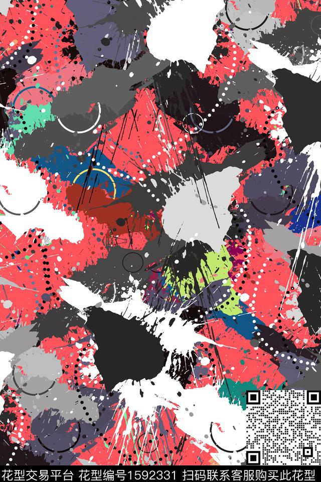 抽象墨迹涂鸦传统印花华亿平台下载（图片编号: 1592331） - 瓦栏（Walan）