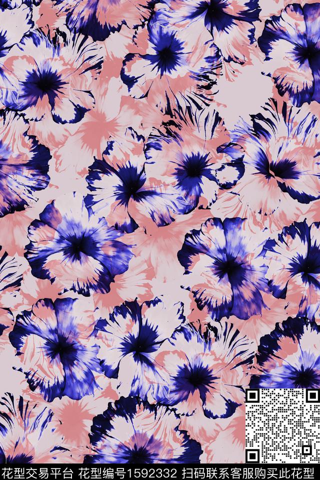 花卉水彩花卉影花数码印花华亿平台下载（图片编号: 1592332） - 瓦栏（Walan）
