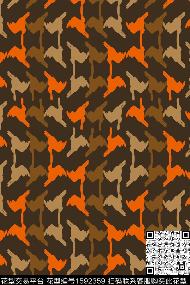 迷彩兔子剪影传统印花华亿平台下载（图片编号: 1592359） - 瓦栏（Walan）