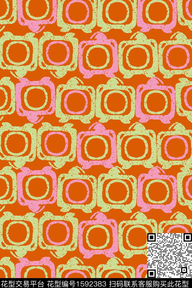 趣味小电视几何传统印花华亿平台下载（图片编号: 1592383） - 瓦栏（Walan）