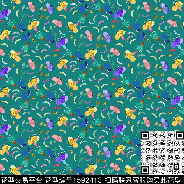 花卉小碎花豌豆传统印花华亿平台下载（图片编号: 1592413） - 瓦栏（Walan）