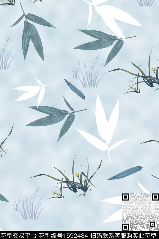 兰花花卉水彩数码印花华亿平台下载（图片编号: 1592434） - 瓦栏（Walan）