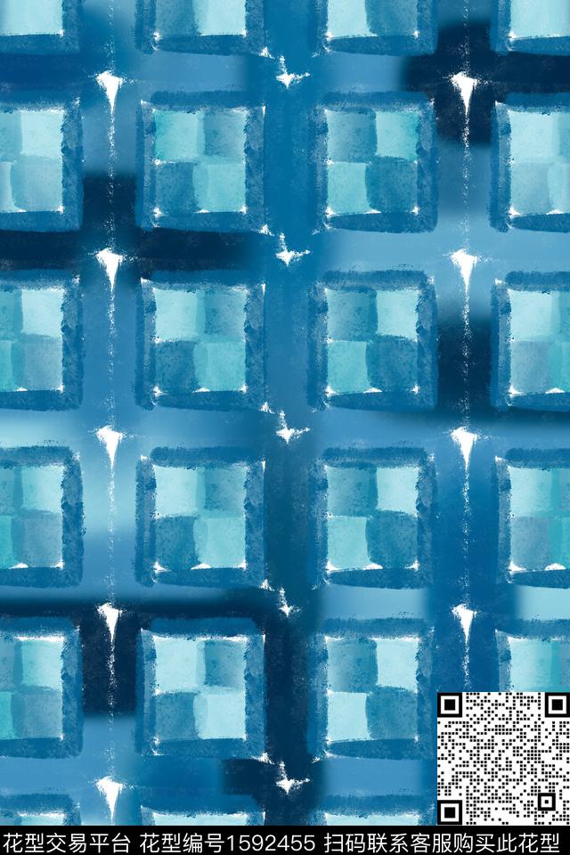 渐变水彩格子数码印花华亿平台下载（图片编号: 1592455） - 瓦栏（Walan）