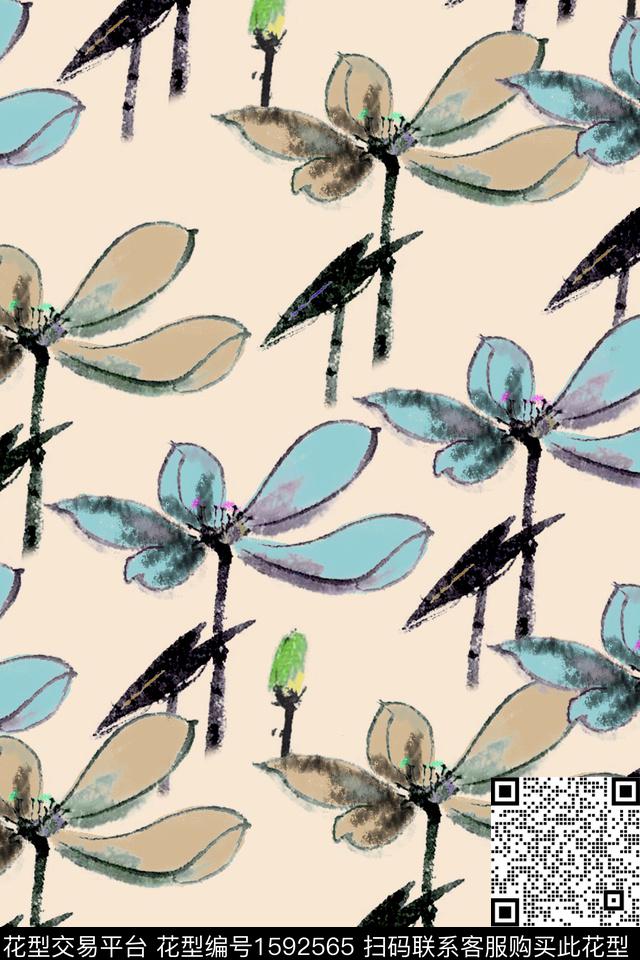 花卉水彩花卉荷花数码印花华亿平台下载（图片编号: 1592565） - 瓦栏（Walan）