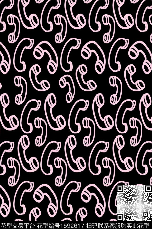 话筒黑底趣味传统印花华亿平台下载（图片编号: 1592617） - 瓦栏（Walan）