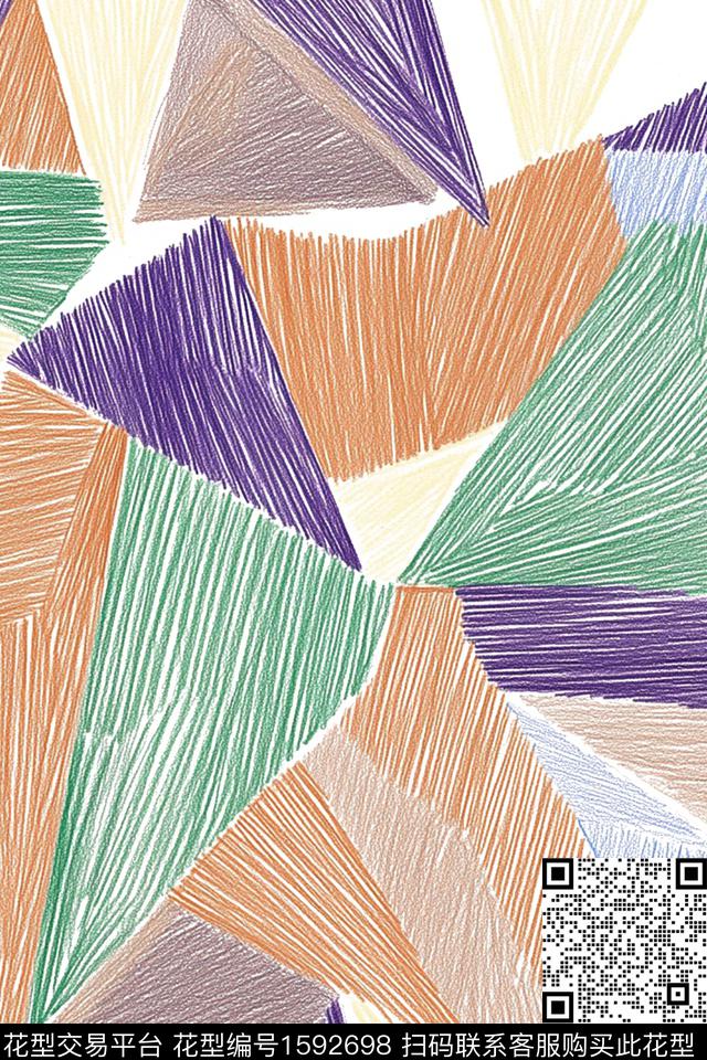 真丝几何混合拼接数码印花华亿平台下载（图片编号: 1592698） - 瓦栏（Walan）