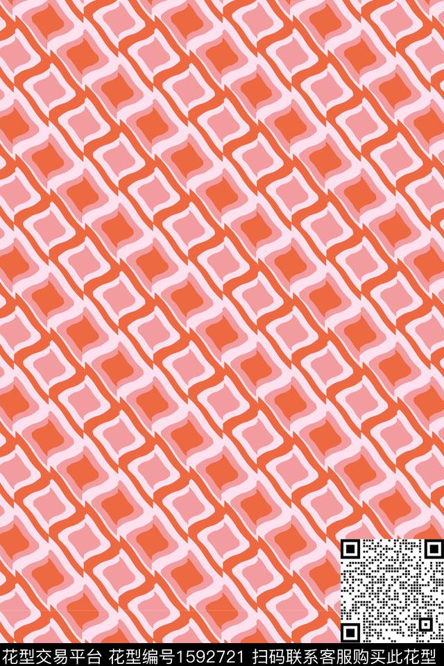 格子几何粉色传统印花华亿平台下载（图片编号: 1592721） - 瓦栏（Walan）