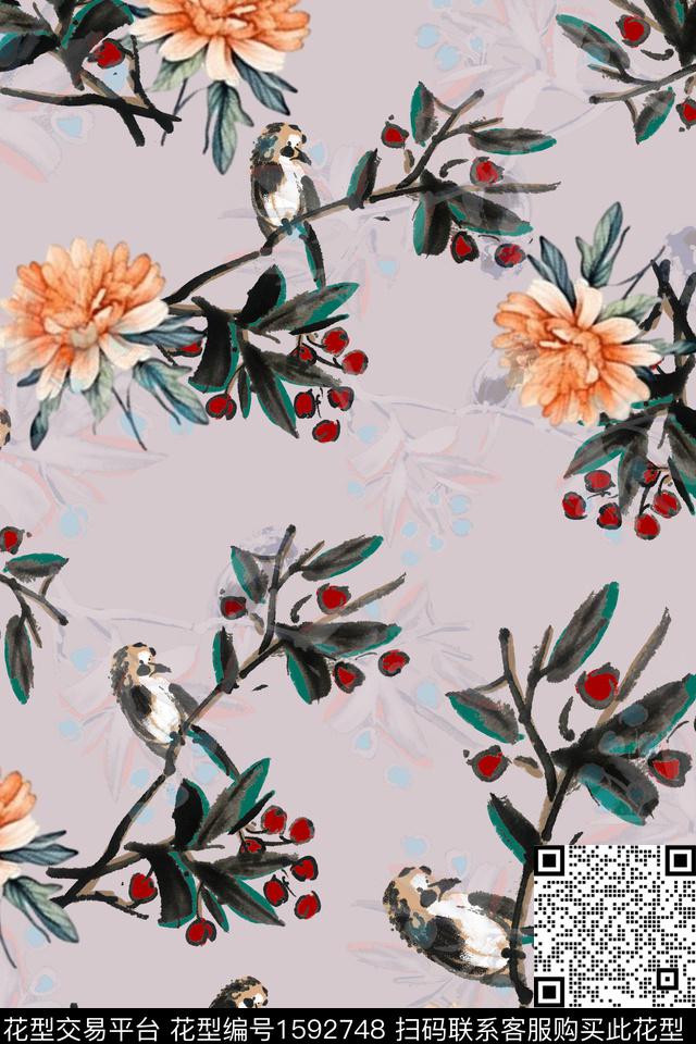 花卉水墨风影花数码印花华亿平台下载（图片编号: 1592748） - 瓦栏（Walan）
