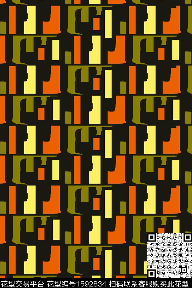 几何混合拼接传统印花华亿平台下载（图片编号: 1592834） - 瓦栏（Walan）