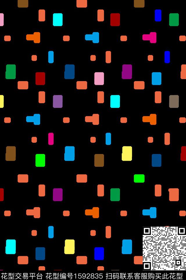 黑底几何彩色几何传统印花华亿平台下载（图片编号: 1592835） - 瓦栏（Walan）