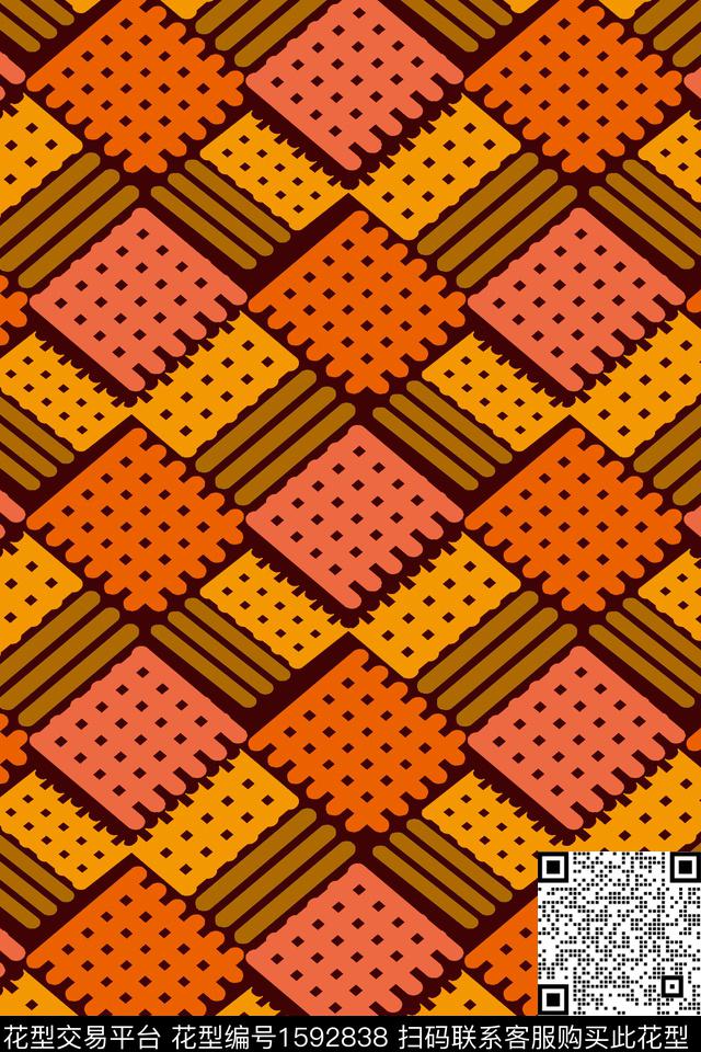 橙色网格几何传统印花华亿平台下载（图片编号: 1592838） - 瓦栏（Walan）