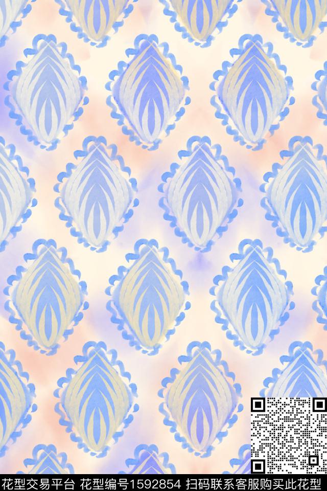 菱形水彩渐变数码印花华亿平台下载（图片编号: 1592854） - 瓦栏（Walan）