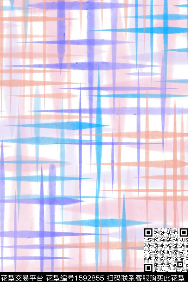水彩笔触格子数码印花华亿平台下载（图片编号: 1592855） - 瓦栏（Walan）